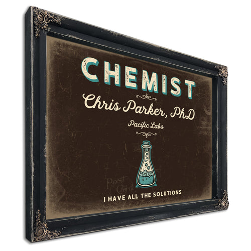 Personalized Chemist Sign, I Have All the Solutions, Espresso & Turquoise, image 1