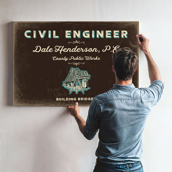 Personalized Civil Engineer Sign, Building Bridges, Espresso & Turquoise, image 9