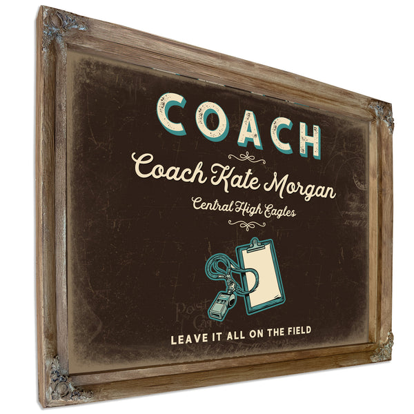 Personalized Coach Sign, Leave It All on the Field, Espresso & Turquoise, image 6