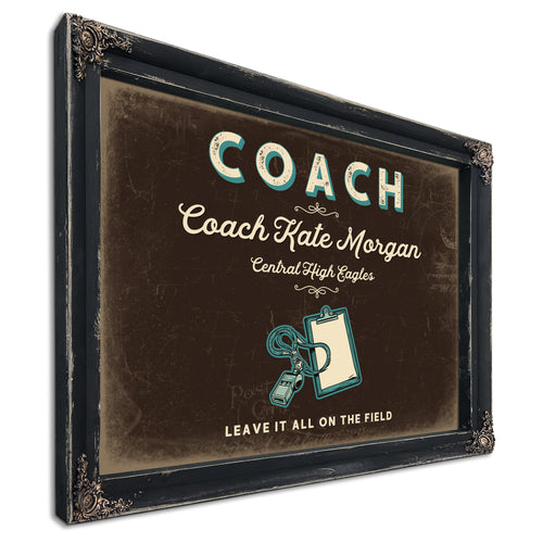 Personalized Coach Sign, Leave It All on the Field, Espresso & Turquoise, image 1