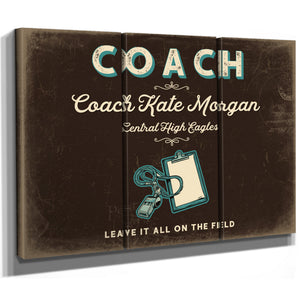 Personalized Coach Sign, Leave It All on the Field, Espresso & Turquoise, image 14