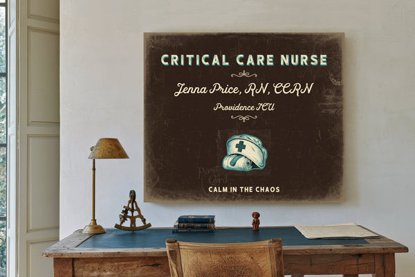 Personalized Critical Care Nurse Sign, Calm in the Chaos, Espresso & Turquoise, image 2