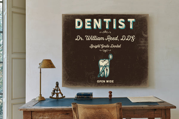 Personalized Dentist Sign, Open Wide, Espresso & Turquoise, image 2