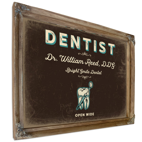 Personalized Dentist Sign, Open Wide, Espresso & Turquoise, image 6