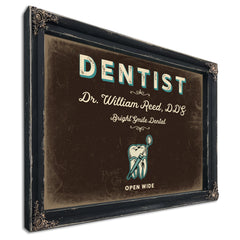 Personalized Dentist Sign, Open Wide, Espresso & Turquoise, image 1