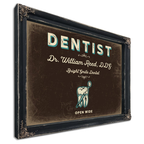 Personalized Dentist Sign, Open Wide, Espresso & Turquoise, image 1