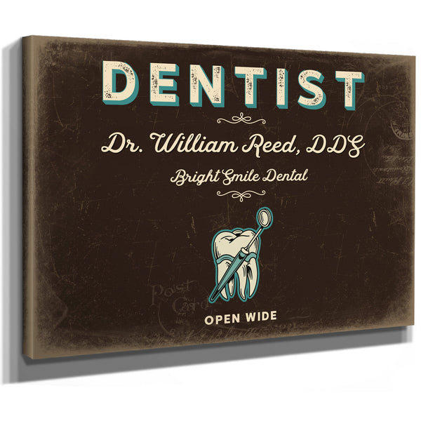 Personalized Dentist Sign, Open Wide, Espresso & Turquoise, image 8