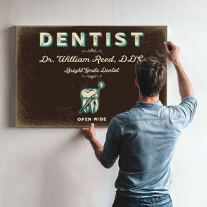 Personalized Dentist Sign, Open Wide, Espresso & Turquoise, image 9