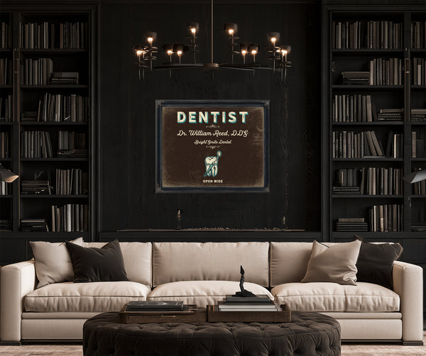 Personalized Dentist Sign, Open Wide, Espresso & Turquoise, image 16