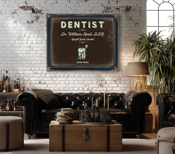 Personalized Dentist Sign, Open Wide, Espresso & Turquoise, image 18