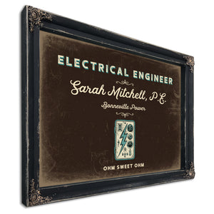 Personalized Electrical Engineer Sign, Ohm Sweet Ohm, Espresso & Turquoise, image 1
