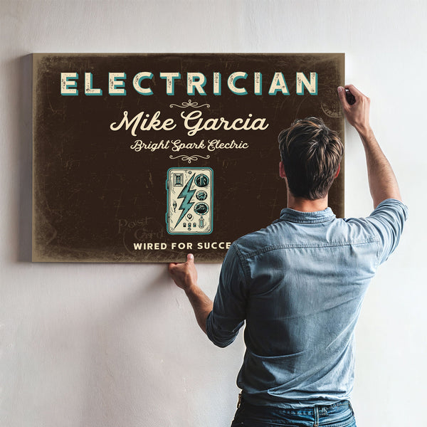Personalized Electrician Sign, Wired for Success, Espresso & Turquoise, image 9