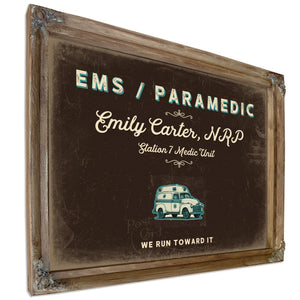 Personalized Paramedic Sign, We Run Toward It, Espresso & Turquoise, image 6