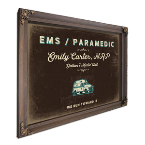 Personalized Paramedic Sign, We Run Toward It, Espresso & Turquoise, image 7