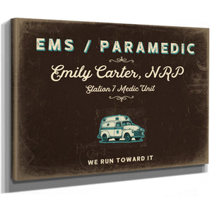 Personalized Paramedic Sign, We Run Toward It, Espresso & Turquoise, image 8