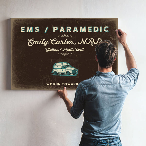 Personalized Paramedic Sign, We Run Toward It, Espresso & Turquoise, image 9
