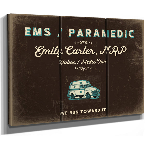 Personalized Paramedic Sign, We Run Toward It, Espresso & Turquoise, image 14