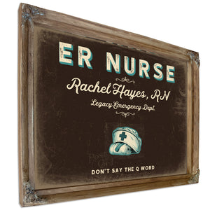 Personalized ER Nurse Sign, Don't Say the Q Word, Espresso & Turquoise, image 6