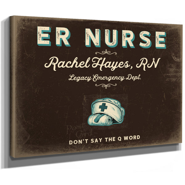 Personalized ER Nurse Sign, Don't Say the Q Word, Espresso & Turquoise, image 8