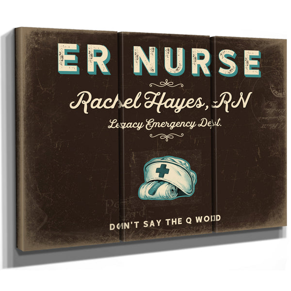 Personalized ER Nurse Sign, Don't Say the Q Word, Espresso & Turquoise, image 14
