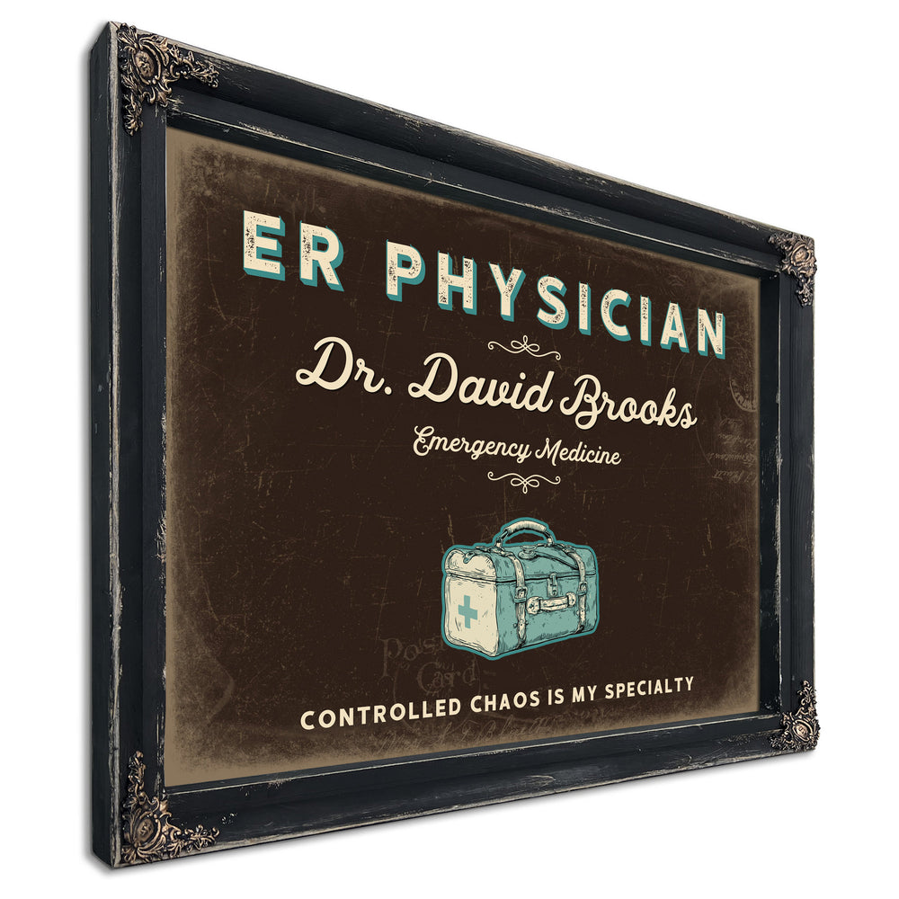 Personalized ER Physician Sign, Controlled Chaos Is My Specialty, Espresso & Turquoise, image 1