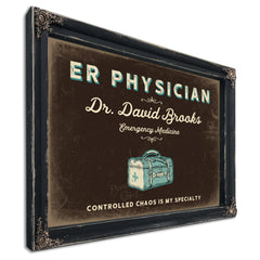 Personalized ER Physician Sign, Controlled Chaos Is My Specialty, Espresso & Turquoise, image 1