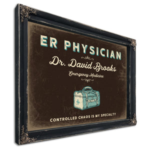 Personalized ER Physician Sign, Controlled Chaos Is My Specialty, Espresso & Turquoise, image 1