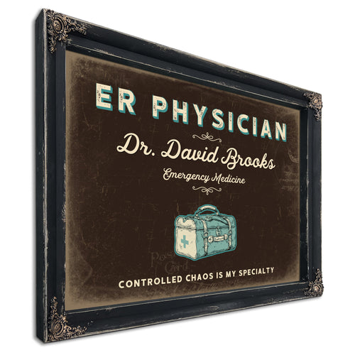 Personalized ER Physician Sign, Controlled Chaos Is My Specialty, Espresso & Turquoise, image 1