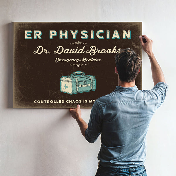 Personalized ER Physician Sign, Controlled Chaos Is My Specialty, Espresso & Turquoise, image 9