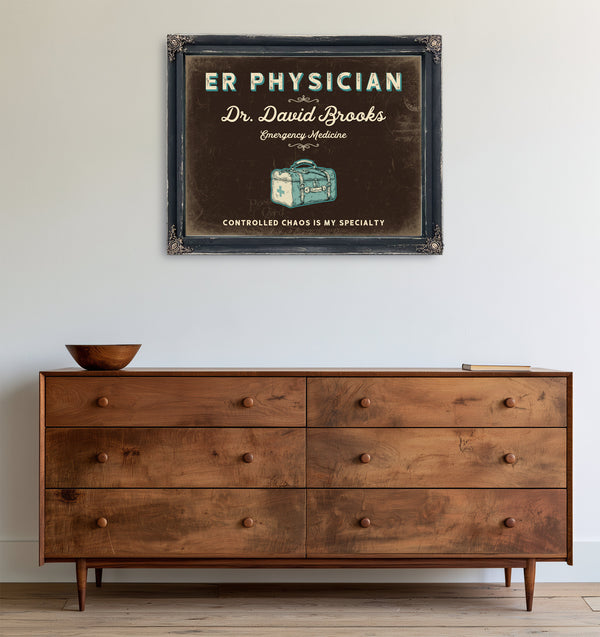Personalized ER Physician Sign, Controlled Chaos Is My Specialty, Espresso & Turquoise, image 19
