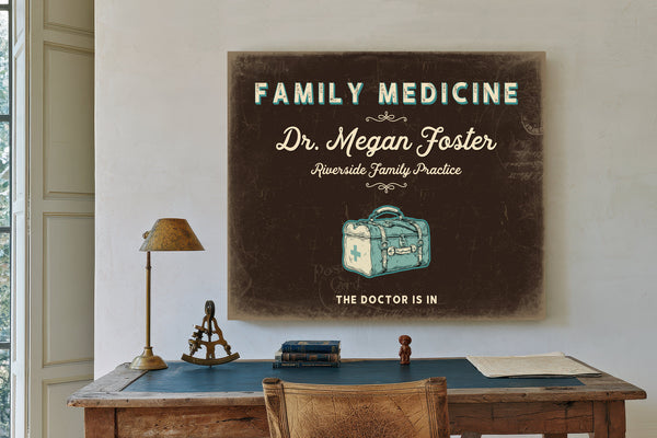 Personalized Family Medicine Sign, The Doctor Is In, Espresso & Turquoise, image 2