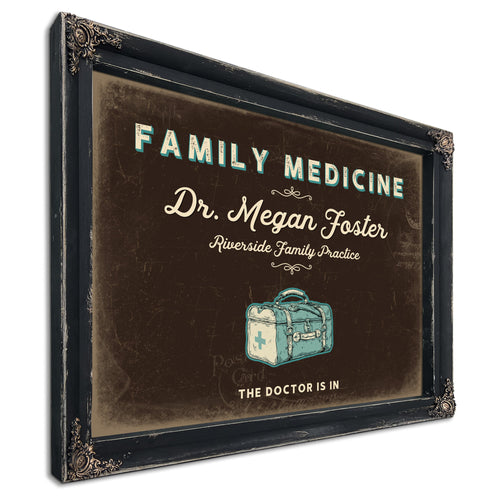 Personalized Family Medicine Sign, The Doctor Is In, Espresso & Turquoise, image 1