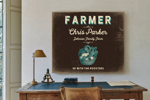 Personalized Farmer Sign, Up With the Roosters, Espresso & Turquoise, image 2