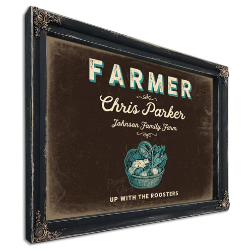 Personalized Farmer Sign, Up With the Roosters, Espresso & Turquoise, image 1