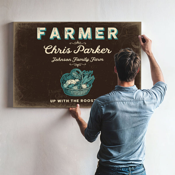 Personalized Farmer Sign, Up With the Roosters, Espresso & Turquoise, image 9