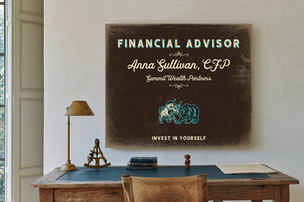 Personalized Financial Advisor Sign, Invest in Yourself, Espresso & Turquoise, image 2