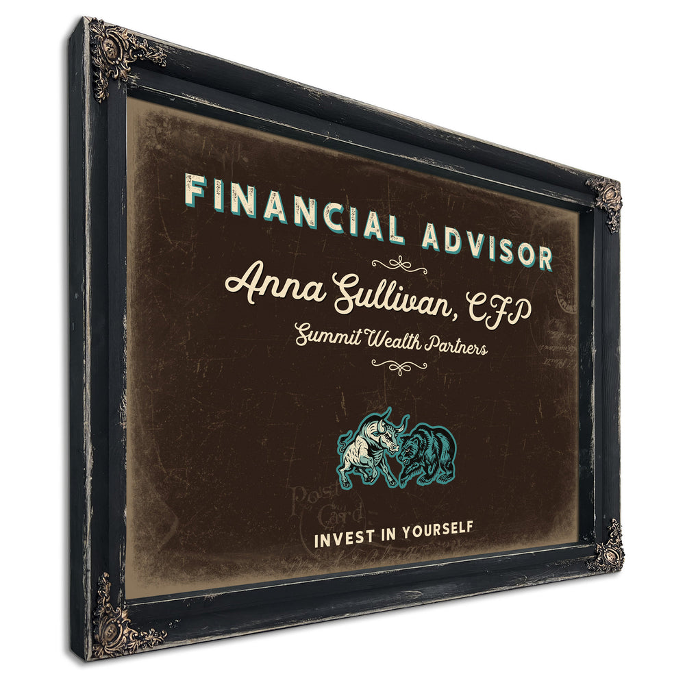 Personalized Financial Advisor Sign, Invest in Yourself, Espresso & Turquoise, image 1