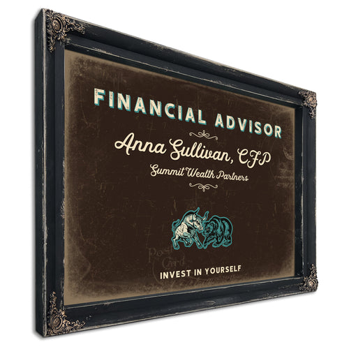 Personalized Financial Advisor Sign, Invest in Yourself, Espresso & Turquoise, image 1