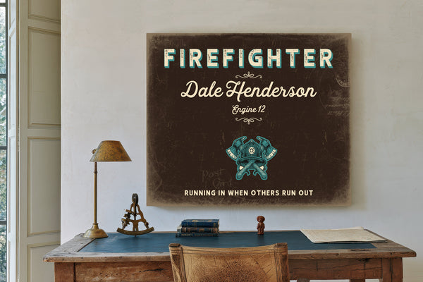 Personalized Firefighter Sign, Running In When Others Run Out, Espresso & Turquoise, image 2
