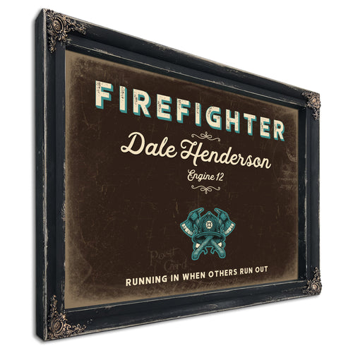 Personalized Firefighter Sign, Running In When Others Run Out, Espresso & Turquoise, image 1