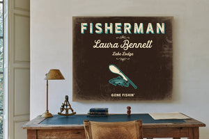 Personalized Fisherman Sign, Gone Fishin', Espresso & Turquoise, image 2
