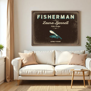 Personalized Fisherman Sign, Gone Fishin', Espresso & Turquoise, image 5