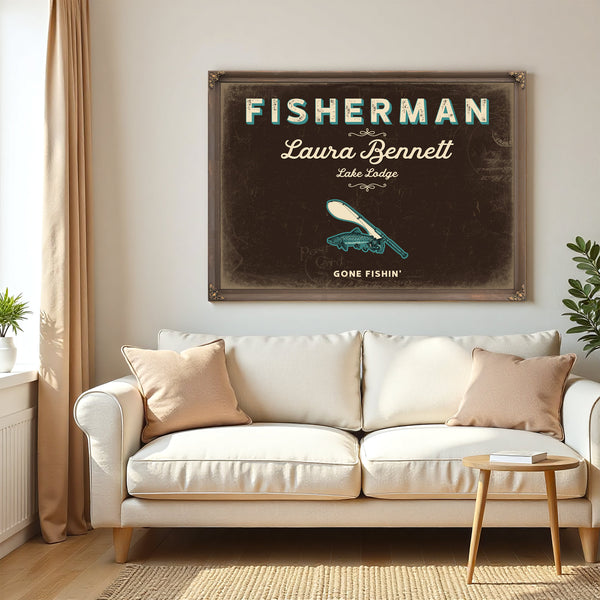 Personalized Fisherman Sign, Gone Fishin', Espresso & Turquoise, image 5
