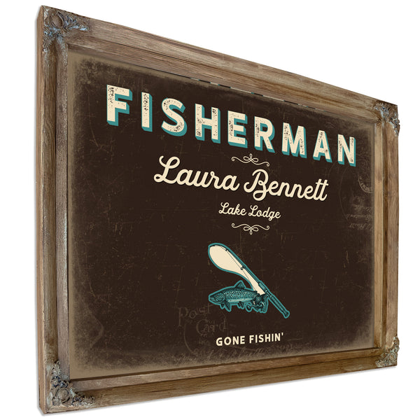 Personalized Fisherman Sign, Gone Fishin', Espresso & Turquoise, image 6
