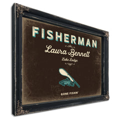 Personalized Fisherman Sign, Gone Fishin', Espresso & Turquoise, image 1