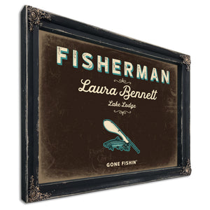 Personalized Fisherman Sign, Gone Fishin', Espresso & Turquoise, image 1