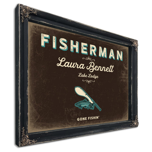 Personalized Fisherman Sign, Gone Fishin', Espresso & Turquoise, image 1