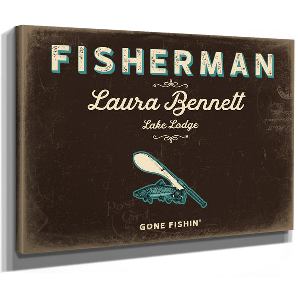 Personalized Fisherman Sign, Gone Fishin', Espresso & Turquoise, image 8