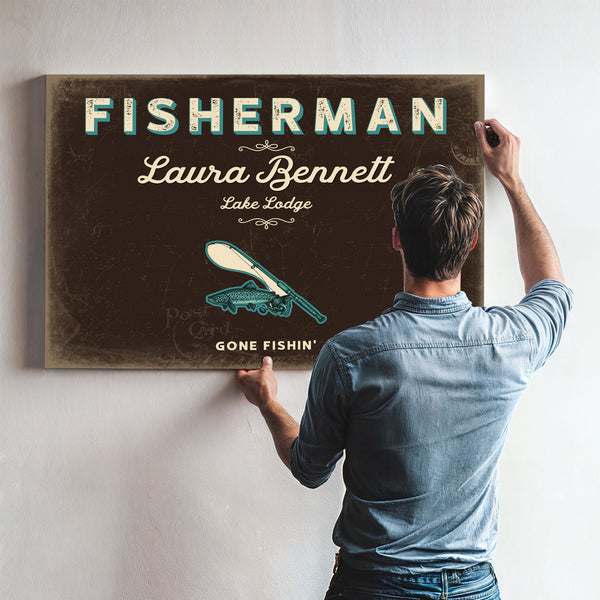 Personalized Fisherman Sign, Gone Fishin', Espresso & Turquoise, image 9