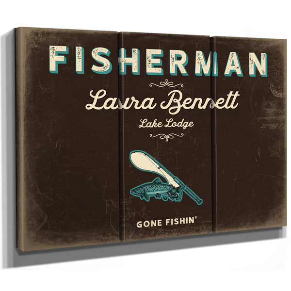 Personalized Fisherman Sign, Gone Fishin', Espresso & Turquoise, image 14